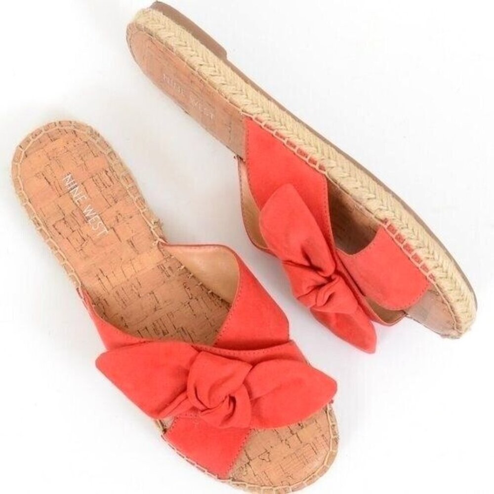 Nine‎ West Bellah Orange Espadrille Bow Slide Sandals Women's 10 Vacation Resort